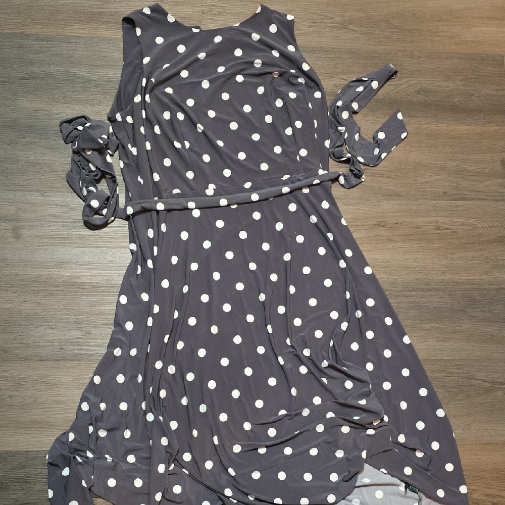 Lauren Ralph Lauren Gray Polka Dot Asymmetrical Dress